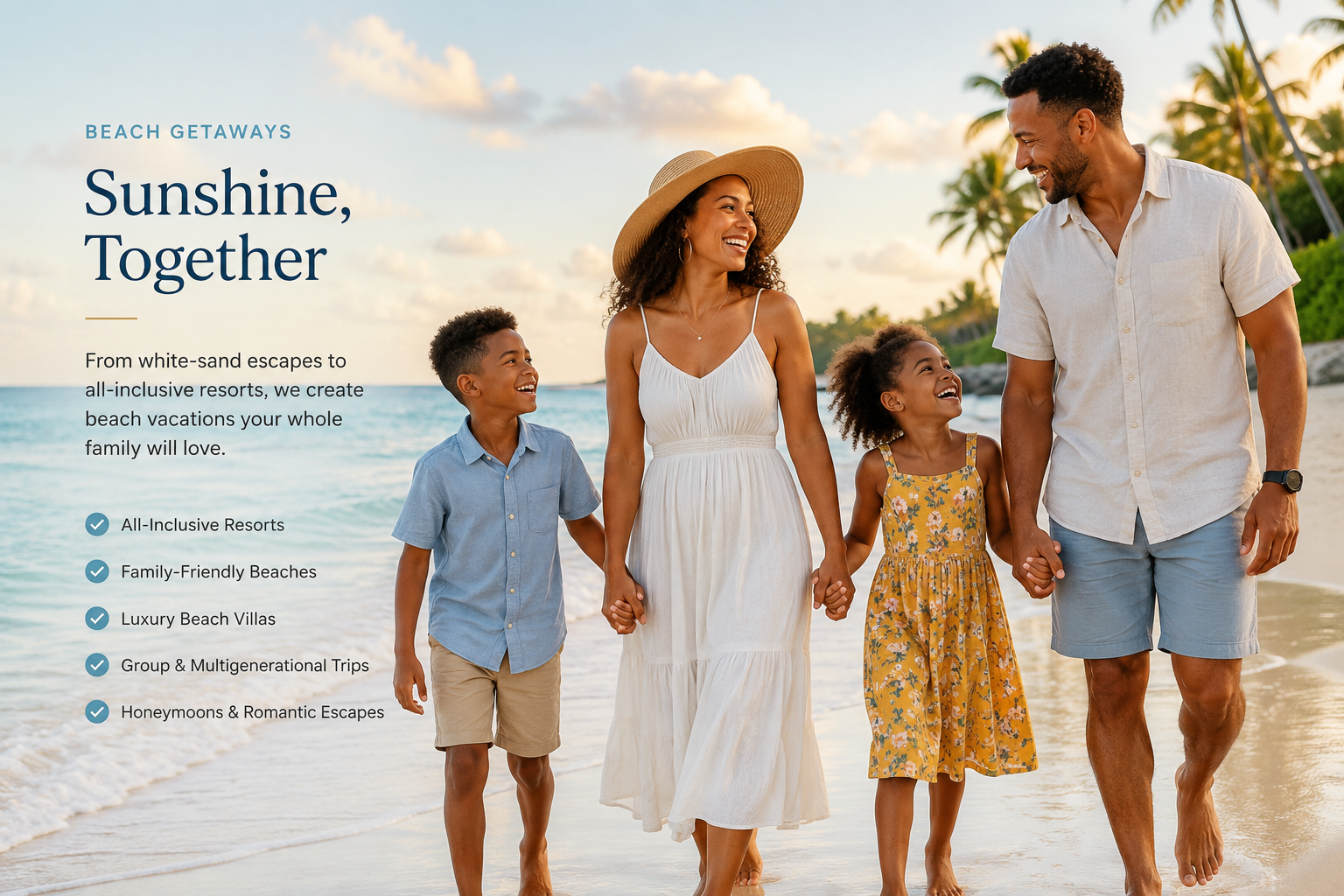 Family enjoying a tropical beach vacation